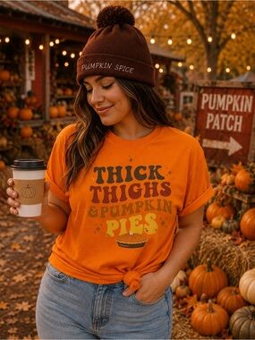 Orange 'Thick Thighs & Pumpkin Pies' Graphic Tee